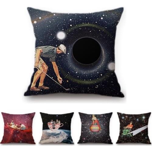 Vintage Galaxy Golf Jumping Vault Gallery Art Decoration Cushion Cover Outder Space Starry Fantasy Dream Cute Pillow Cover Cases