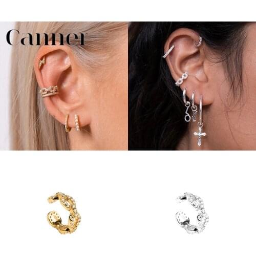 Canner 1pcs 925 Sterling Silver Ear Cuff CZ Hemp Flowers Clip On Earrings For Women Fine Jewelry No Piercing Earrings Earcuff W4