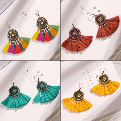 Colorful tassel women earrings for womens vintage bohemian boho ethnic dream catch fringe dangle drop hanging earings jewelry