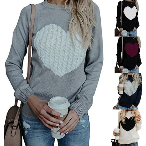 Sweater female 2021 winter hipster sweater round neck long sleeve wild pullover peach heart sweater