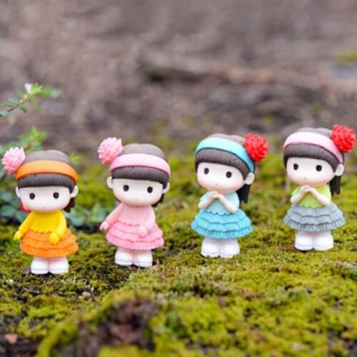 ZOCDOU 1 Piece Cartoon Flower Girl Daughter Sister Model 5cm Small Statue Mini Figurine Crafts Ornament Miniatures DIY Decor