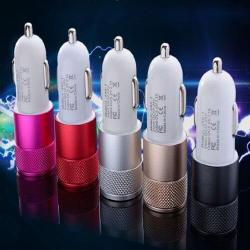 100pcs/lot Universal 2.1A 1.0A Aluminium 2 port Dual USB Car Charger for for iphone 5 6 6S Plus Se for sansung