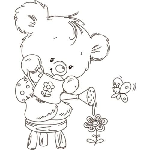 10x10 Bear watering flowers New Transparent Clear Rubber Stamp Sheet Cling Scrapbooking Photo Album PaperCard DIY Craft