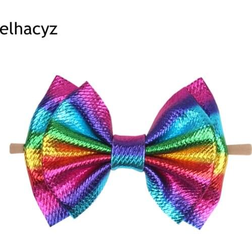 2021 NEW Glitter 6'' Big Double Layer Hair Bow Nylon Elastic Headband Metallic Waffle Fabric Elastic Hair Band Hair Accessories