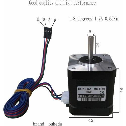 42 stepper motor is suitable for 3D printer accessories 17HS8401 two-phase four-wire 1.8 degrees 1.7A 0.55Nm