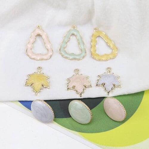 6pcs 2020 New Design Alloy Drip Alloy Drip Stained Strips Elliptical Maple Leaf Stud Earrings For Women Diy Jewelry Accessories