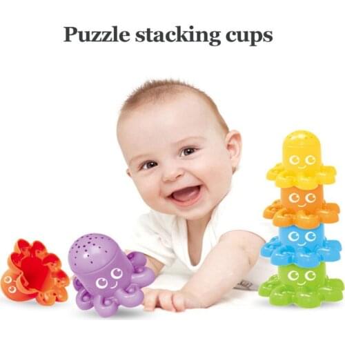 6pcs/set Childrens Cartoon Stacking Cups Educational Fun Octopus Hourglass Bathing Toys Colorful Cups For Baby Kids Gift