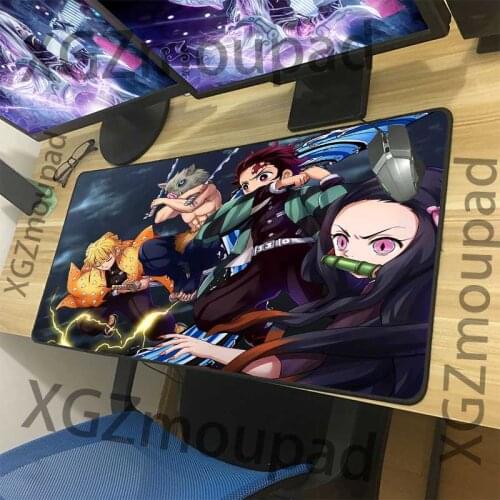 XGZ Anime Demon Slayer Kimetsu No Yaiba HD Game Large Mouse Pad Black Exquisite Lock Edge Computer Desk Mat Rubber Non-slip Xxl