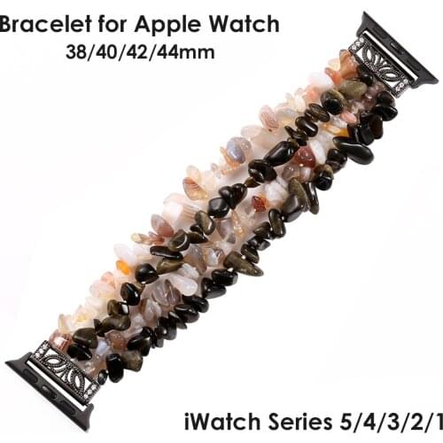 For Apple Watch Band iWatch Series 5/4/3/2/1 Luxury Handmade Elastic Jewelry Bling Watchband Black Beaded Classy Dressy Stones