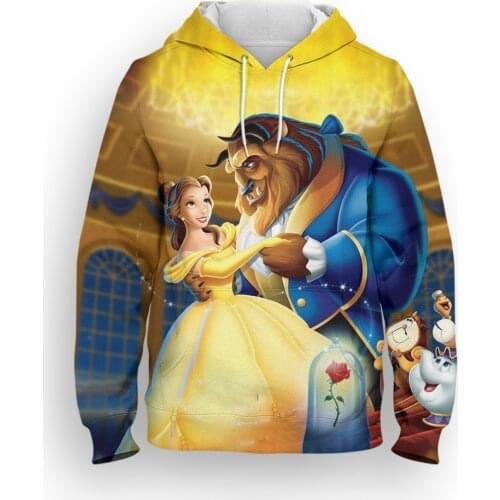 2021 Spring Male Sweatshirt Disney Beauty and the Beast 3D Print Children Hoodie Streetwear Oversized Men Women Pullover