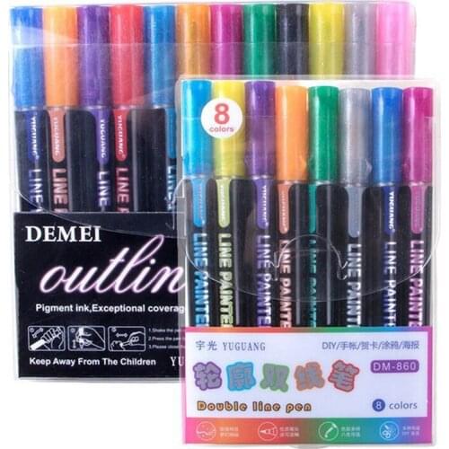 Double Line Pen Color Hand Account Outline Pen Highlighter Art Painting Decoration Drawing Line Pen Focus Mark Color Pen