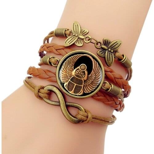European and American new Egyptian Scarab time leather bracelet multi-layer hand-woven glass combination hand ornaments