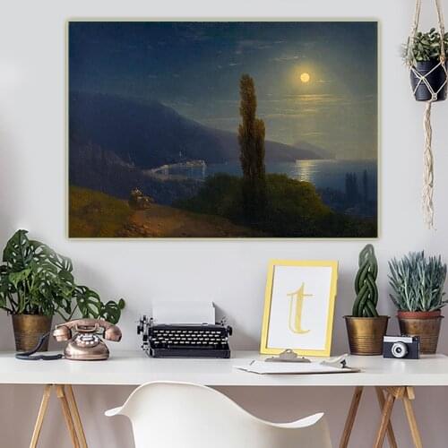Holover Ivan Aivazovsky"A Moonlit Night In Crimea"Canvas Oil Painting Romanticism Seascape Unframed Poster Aesthetic Home Decor