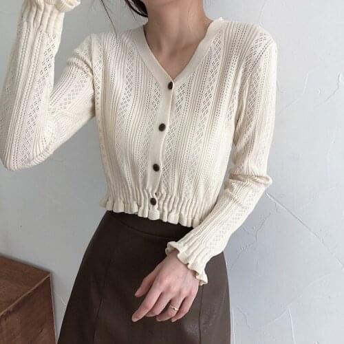 Women 2020 Spring Autumn Knitted Cardigan Solid Color Long Sleeve Korean Style Jumpers Sweater Pull