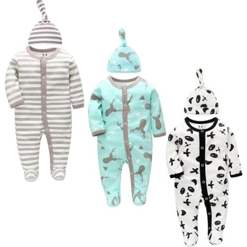 2/3pcs Baby Clothes and Hat for Newborns Baby Boy Girl Rompers Clothing Overalls Costumes Footed Bodysuit Jumpsuit Bebe Roupas