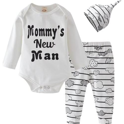 Newborn Baby Boy Clothes Set Mommys New Man Letter Cotton Bodysuit Tops Cloud Stripe Pants Hat Autumn Infan Clothing Outfits