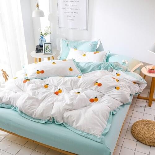 Little Orange Washed Cotton Duvet Cover set 1.5m 1.8m bed 4pcs Home bedding set with fitted bed sheet