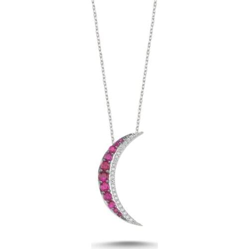 KUTAYDAN Zircon Crescent Necklace 925 Sterling Silver