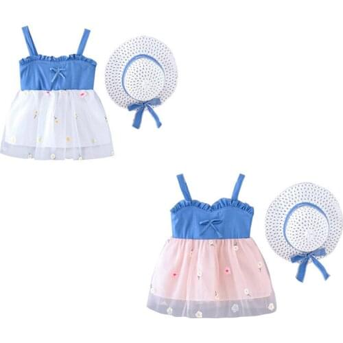 Summer Baby Girls Dress Flower Girls Princess Bow Dress +Hat 2pcs Toddler Baby Wedding Party Pageant Tutu Dress