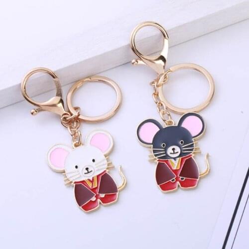 Lovely lucky Mouse keychain Metal Bag Pendant Keyring Animal Keyrings Charm Jewelry For Women gift car keyring 12 zodiac