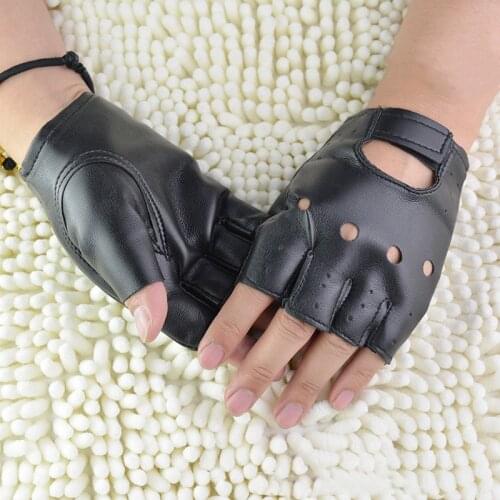 1 Pair Fashion Black PU Leather Fingerless Gloves Unisex Solid Female Half Finger Driving Women Men haulage motor Punk Gloves