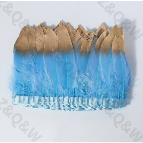 Natural sky blue goose feather spray gold head made of 2 meters cloth edge DIY costume dress skirt side net red wall decoration