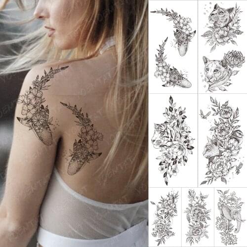 Waterproof Temporary Tattoo Sticker Whale sunflower line flowers Flash Tattoos Lotus plant Body Art Arm Fake Tatoo Women Men