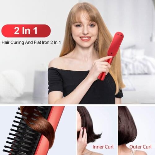 Portable Curler Brush Dryer brush Hair styler Hot Air Comb Rechargable Professional Hair Dryer 2in1 Hair Straightener