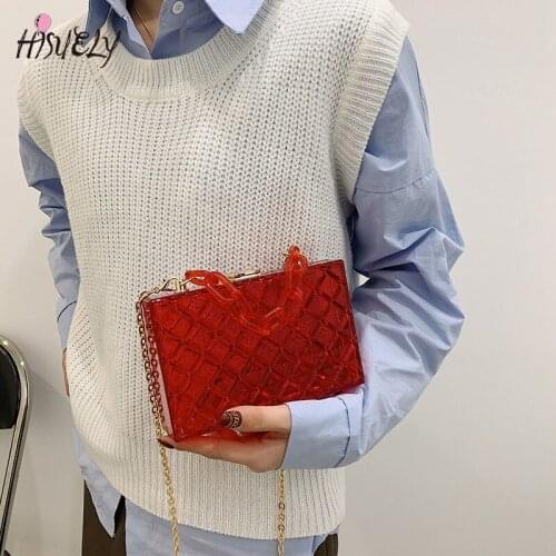 HISUELY New2021 Acrylic Transparent Women Clutch Bag Chain Women Messenger Bag Evening Bag Handbag Chain Shoulder Bag