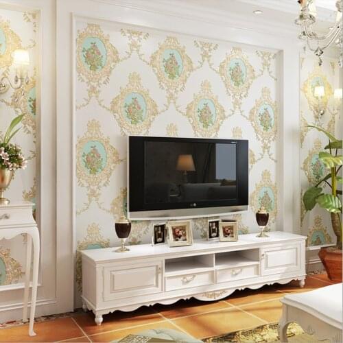 Q QIHANG Europen Retro Garden 3D Mirror Flower TV Background Non-Woven Wallpaper 0.53m*10m=5.3m2