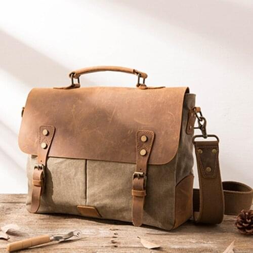 Retro Messenger Bag Crossbody Bag Cross Handbag Mens Literature and Art Canvas Bag Joint Horse Leather Briefcase Soft Men