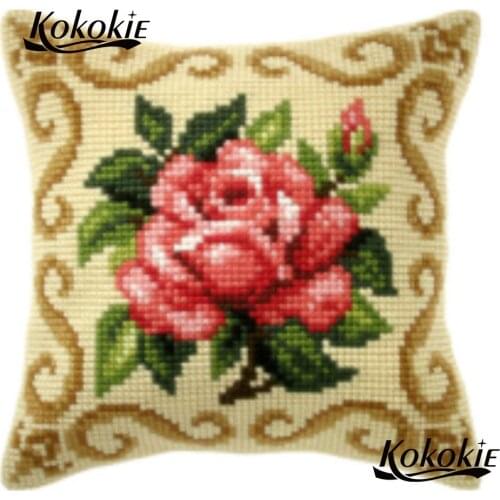 Handicraft embroidery yarn pillowcase diy cushion mat embroider needlework kits flowers cross stitch fabric throw pillow kits