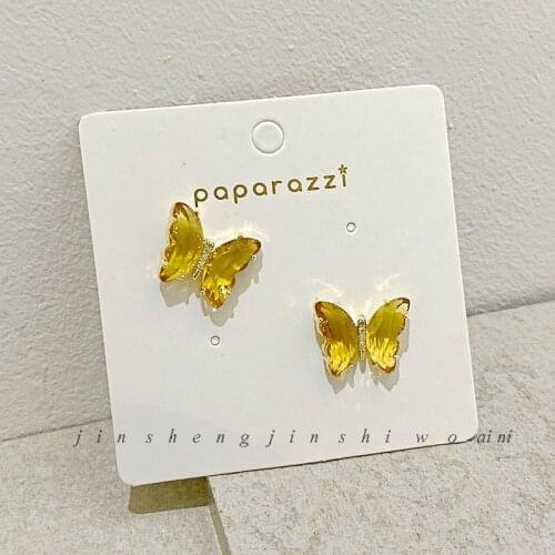 2020 Crystal Butterfly Stud Earrings For Women Green Pink Purple Cute Korean Jewelry Fashion Women Earring Bricons