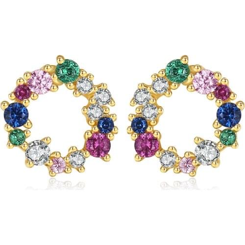 Hemiston Color Zircon Round Sweet 925 Sterling Silver Earrings Jewelry Gift For Women 2021 New