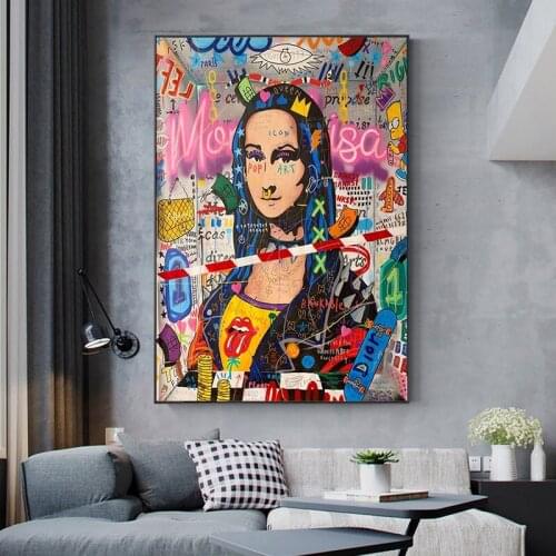 Modern Graffiti Art Mona Lisa Funny Canvas Painting Posters and Prints Wall Art for Living Room Home Decor (No Frame)