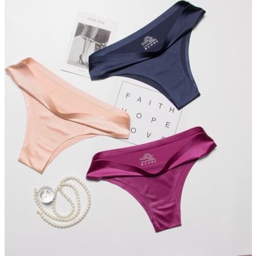 Panties Woman Underwear Sexy Seamless Sports Female T-back Solid Soft G-string Thong For Women Underwear Ice Silk 3 Pcs