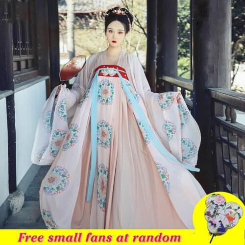 Chinese Ancient Tang Dynasty Traditional Clothes Hanfu Dress Embroidery Fairy Clothing Women Classical Dance Costume BL4390
