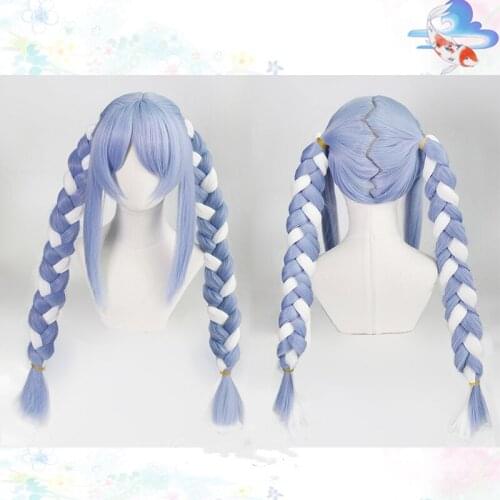 Vtuber Youtuber Hololive Usada Pekora Cosplay Wig Long Blue White Heat Resistant Synthetic Hair Wig + Wig Cap + Headwear