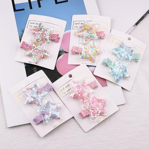 2 PCS New Cute Pentagram Quicksand Girls Hair Accessories Hairpins Cartoon Children Headwear Baby Hair Clips Headdress