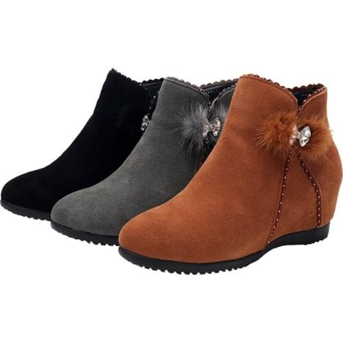 Womens shoes Frosted leather short boots with inner heightening autumn and winter suede leather round toe Mature style shoe lm