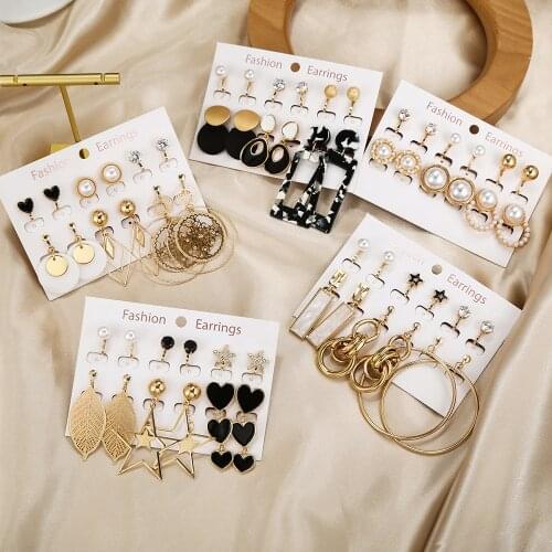 6 Pair/set New Design Womens Clip on Earrings Pearl Acrylic Vintage Bohemia No Pierced Ear Clips for Woman 2021 Fashion Jewelry