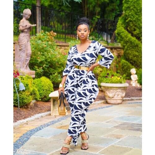 2021 New Spring And Summer Fashion Casual V-Neck Long Sleeve Mid Waist Loose Straight Waistless Jumpsuit