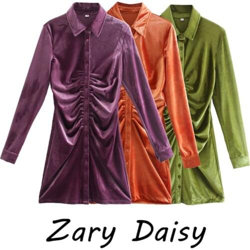 Zary Daisy velvet shirt dress womens spring new slim slim suede long sleeve bottom wrap hip skirt