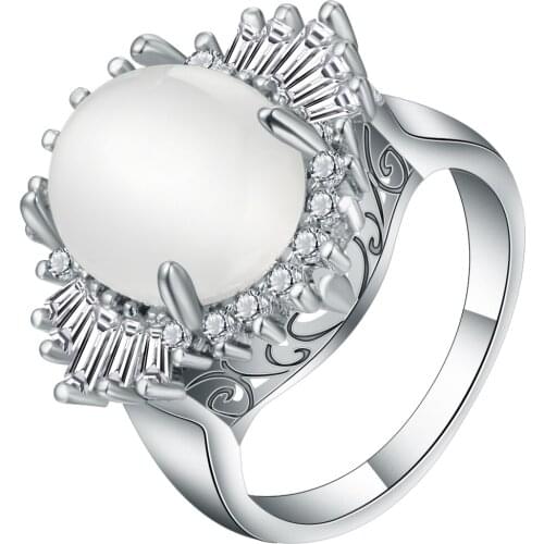 Newest Cubic Zirconia CZ Opal Rings Women Jewelry White Gold Filled Simple Round Design Womens Finger Ring Dropshipping Jewelry