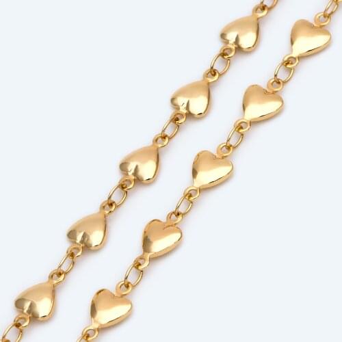 Gold Heart Chain For Bracelet Necklace Link Chains Jewelry Making Supplies DIY Handmade Craft Accessories (LK-482)/ 1 Meter