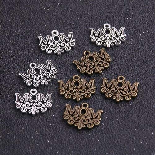 10pcs 17*20mm Metal Alloy Two Color Letter MOM Charms Pendants For Jewelry Making DIY Handmade Craft