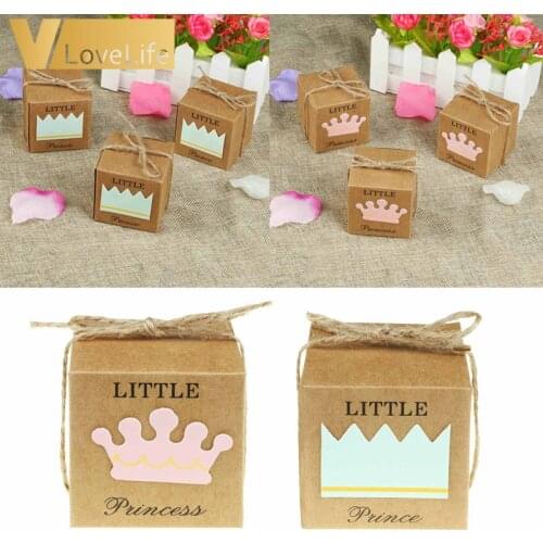 10pc/lot Baby Shower Newborn Baby Candy Box Little Prince Little Princess Crown Candy Boxes Lovely Baby shower Party Gift Boxes