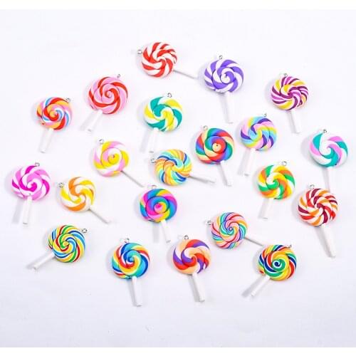 10Pcs Softclay Candy Bow Lollipop Charms Craft Ornament DIY Accessories Fimo Polymer Clay Pendant For Jewelry Making Supplies