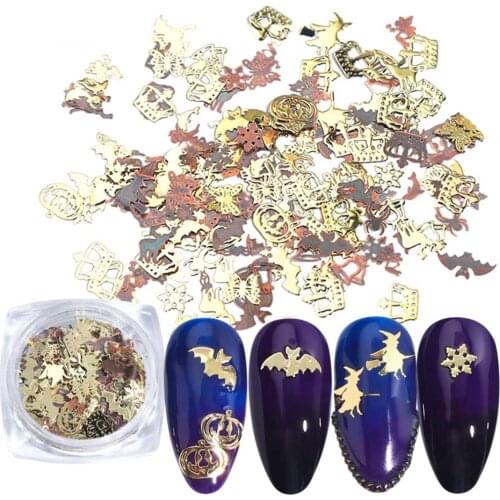 120Pcs Halloween Pumpkin Bat 3D Nail Glitter Slices Art Decor Alloy Flakes Decal Slider Decals Water Manicure Decor Nail Decor