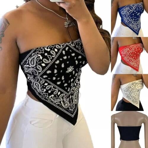 2021 Womens Sleeveless Fashion Sexy Printed Top One-line Neck Strapless Tube Top Vest Plus Size S-5XL